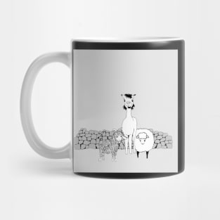 Farm animals by stone wall Mug